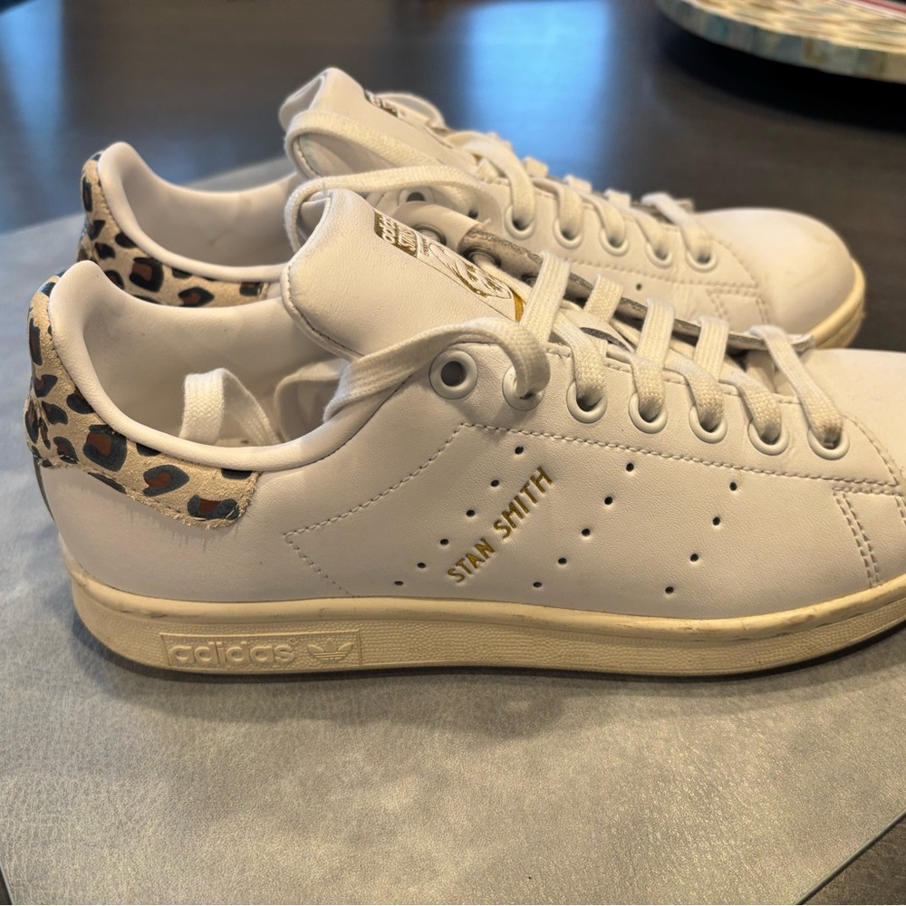 Adidas Stan Smith White Sneakers with Leopard Detail